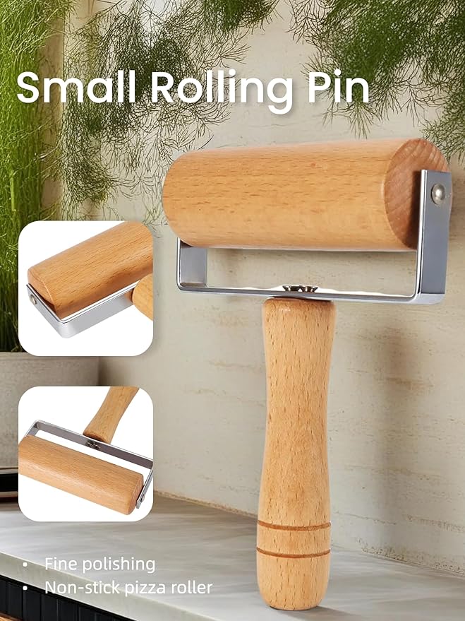 Pizza Rolling Pin, Small Rolling Pin, Non-Stick Wooden Dough Roller for Pastry Tortilla Pizza Cookie Dumpling (Type 2)