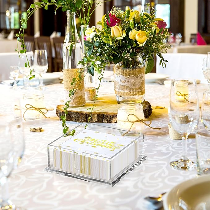 Napkin Holder for Table, Acrylic Napkin Paper Towel Holder for Kitchen, Clear Acrylic Guest Towel Holder Tray for Bathroom, Cocktail Napkin Holder for Dinner (Square Clear 7'')
