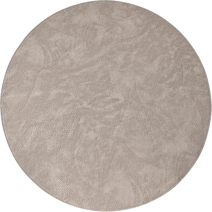 Morgan Faux Leather Round Set of 12 Placemats, 15", Grey, Heat Resistant, Stain Resistant, Non-Slip, Reversible, Durable Table Mats for Kitchen, Dining Table, Indoor Washable Use