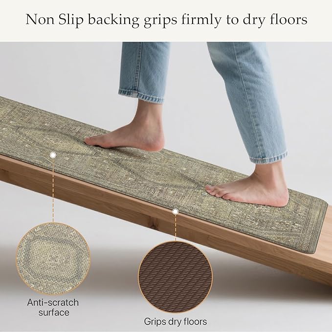 GENIMO Kitchen Mats for Floor 2PCs, Washable Anti Fatigue Mat for Cushioned, 17.3"x59"+17.3"x30", Waterproof Kitchen Rugs, Non Slip Comfort Standing Mat Rug for Home, Sink, Laundry, Sage