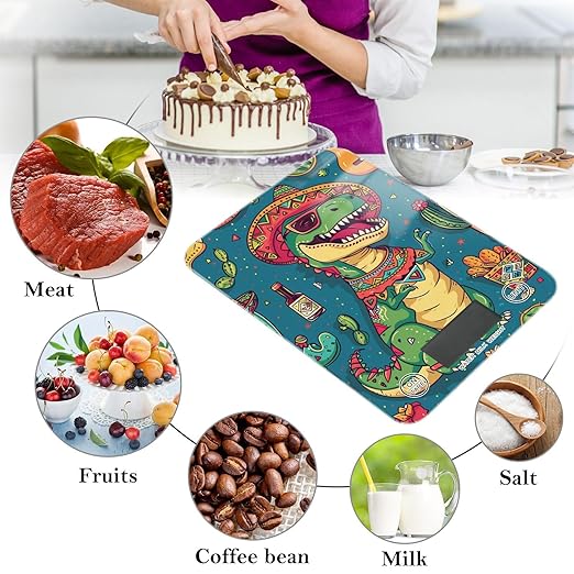 Blue Dinosaur Cactus Food Scale Kitchen Digital Scale Food Ounces and Grams Dieting Baking Cooking Waterproof Glass Panels LCD Display,4 Units Tare Function