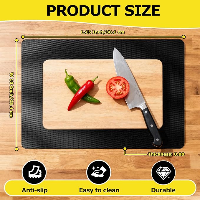 Upgraded 10” x 15” Non-Adhesive Non-Slip Cutting Board Mat, Multi-Purpose Non-Slip Pad for Chefs & Home Cooks, Safety Grip Mat Under Kitchen Cutting Boards, Drawer Liners (Black, 1 Pack)