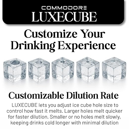COMMODORE LUXECUBE Luxury Ice Maker – 115V AC Large Cocktail Ice Machine, Produces 9 Crystal Clear 1.5" Ice Cubes per Hour, Stores 18 Cubes, Built-in Quiet Operation, Self-Cleaning, ETL Listed