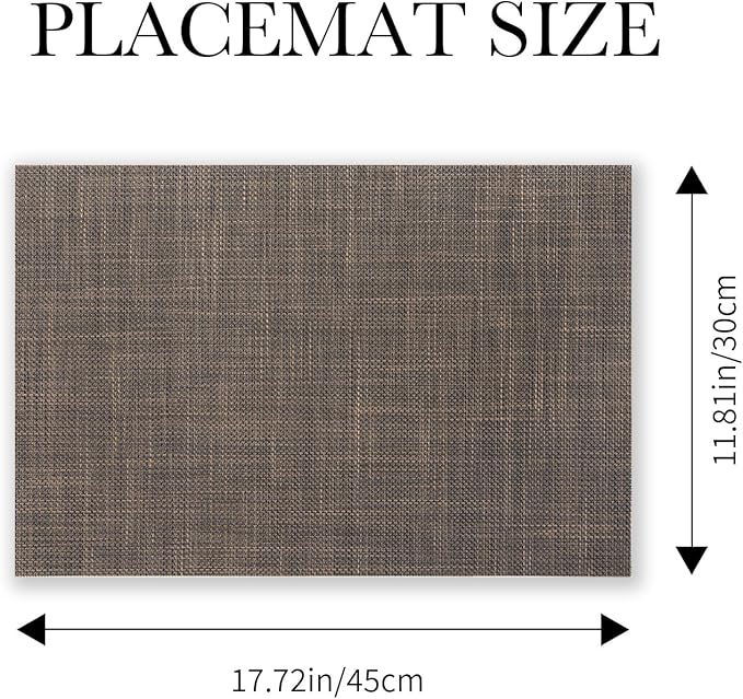 BACKTOEDEN Placemats Set of 8 Heat Resistant Washable Wipeable Placemat Woven Non-Slip Foldable Vinyl/Plastic Place Mats Indoor/Outdoor Mat Kitchen Dining Table Pad, Dark Brown