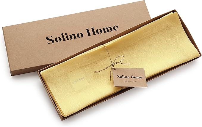 Solino Home Linen Yellow Placemats Set of 4 - 100% Pure Linen Placemats 14 x 19 Inch - Fete