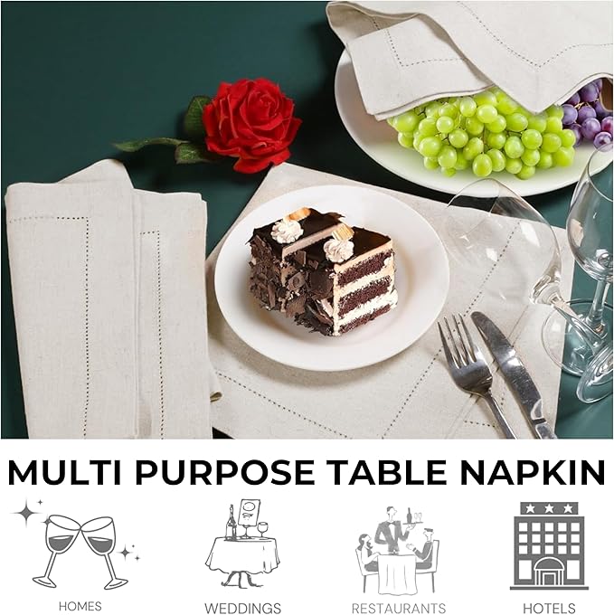 Bedding Craft Linen Flax Cotton Cloth Napkins 18x18 Set of 72 – Natural Hemstitched with Mitered Corners – Machine Washable Dinner Napkins for Weddings, Events, Parties & Cocktails (6 Dozen)