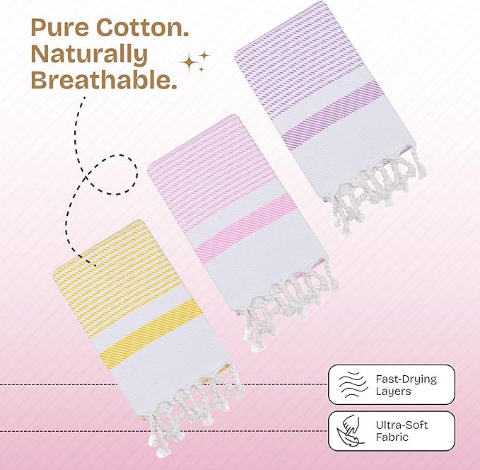 Multi Color Kitchen Towels 16x26 Inch, 12 Pack, 100% Cotton, Ultra Absorbent, Fast Dry, Machine Washable, Drying Dishes, Cleaning, Everyday Use - Lemon Yellow, Pink, Lavender