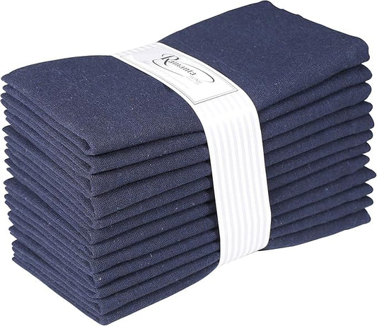 Ramanta Home Navy Cotton Dinner Napkins Set of 12 | 100% Cotton 18x18 Inch Cloth Napkins | Reusable Fabric Table Napkins for Everyday Use, Parties, Weddings, Thanksgiving, Christmas, Halloween