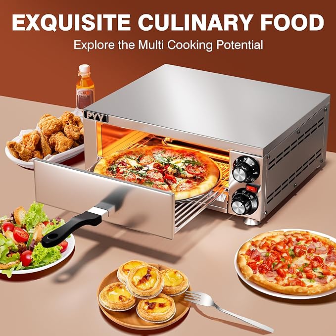 PYY Indoor Electric Pizza Oven - Countertop Pizza Maker Machine Commercial Stainless Steel With Crumb Tray for Home 12in
