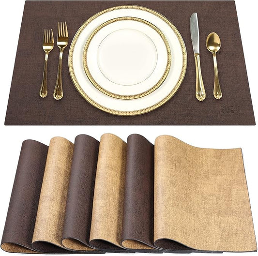 SUEH DESIGN Leather Placemats Set of 6 Reversible Table Mats Heat Resistant Waterproof No-Slip Place Mats for Dining Table Kitchen Parties