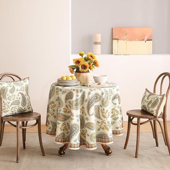 patdrea Designer French Vintage Table Cloth,Italian Floral Tablecloth for Round Tables,Country Summer Linen Tablecloth,Wrinkle Free Table Cover for Kitchen Dining,Christmas,Diameter 67"