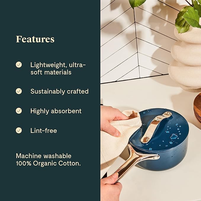 Caraway Tea Towels - Reusable Dish Towels - Made from 100% Organic Cotton - Highly Absorbent & Lint-Free - Perfect for Kitchen Cleanup or Table Setting - Extra Large Size - Perracotta