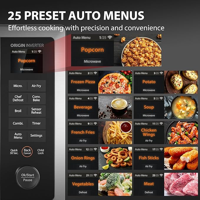 TOSHIBA OptiChef Air Fryer Combo Countertop Microwave Oven with 2.4-Inch Color Screen, Origin Inverter Technology, Smart Sensor, Compatible with Alexa, 1100W, 1.3 Cu.Ft, Silver ML2-STC13SAIT(SS)