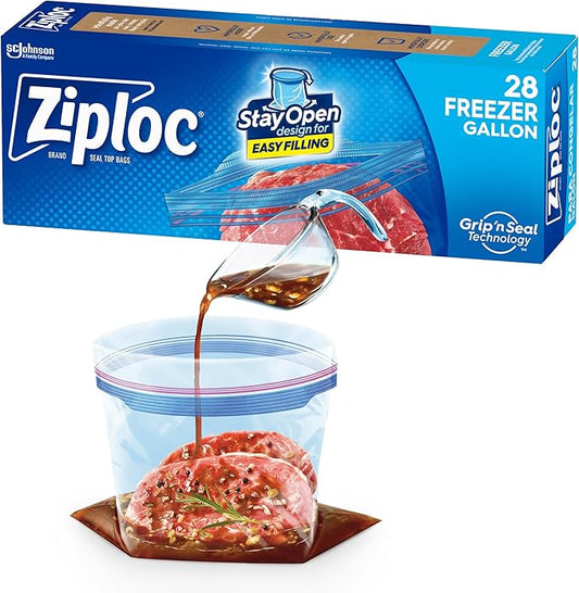 Ziploc Gallon Food Storage Freezer Bags, New Stay Open Design with Stand-Up Bottom, Easy to Fill, 28 Count