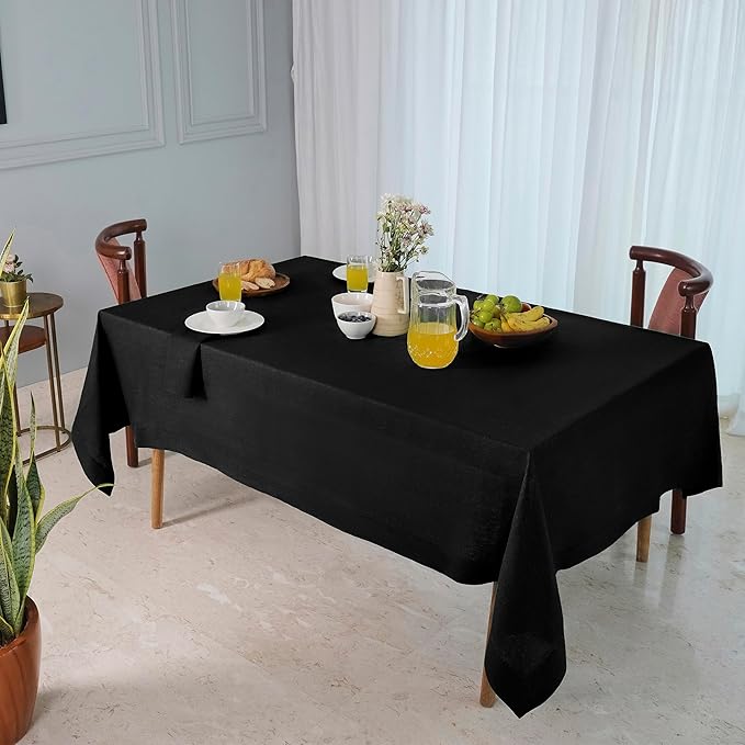 D'Moksha Homes Black Linen Tablecloth 60 x 84 Inch - 100% Pure Linen Table Cloth for Rectangle Tables - Machine Washable Tablecloth for Summer, Fall and Halloween