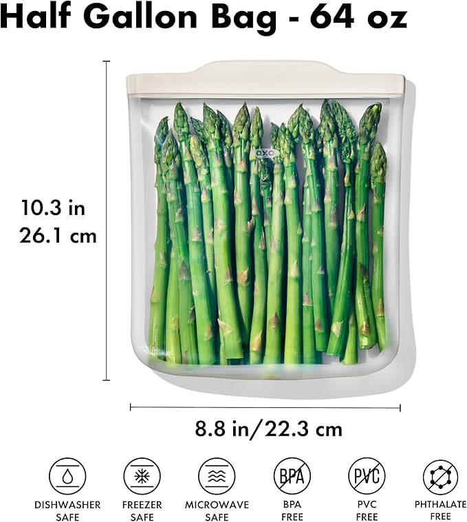 OXO Good Grips Silicone Reusable Bag – Half Gallon Bag (64 oz) - Oat