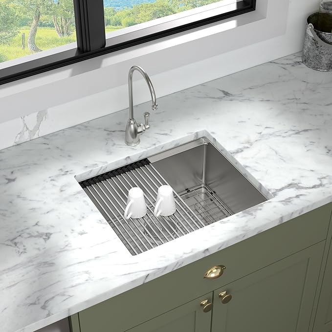 Mocoloo 24 Inch Undermount Kitchen Sink - 24 x 19 Bar Sinks Stainless Steel 16 Gauge Single Bowl Under Counter Small Kitchen Sink Workstation 10'' Deep Handmade Basin