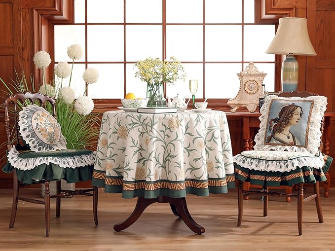 patdrea Designer Idyllic Linen Round Tablecloth,French Table Cloth with Floral Pattern,Provencal Decoration Tablecloths for Kitchen Dining,Christmas,Thanksgiving,Diameter 67"-Littledaisy