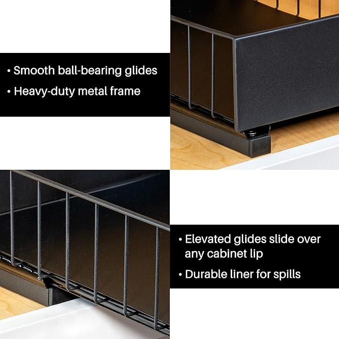 LYNK PROFESSIONAL® Pull Out Cabinet Organizer, 10" x 14" Single Tier Slide Out Drawers for Kitchen Cabinets - Sliding Pull-Out Pantry Shelves – Home Shelf Organizers - Lifetime Ltd. Warranty, Black