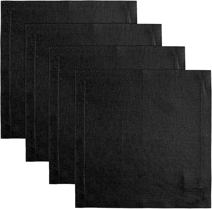 Solino Home Black Placemats Set of 4-100% Pure Linen Placemats 14 x 14 Inch for Fall, Autumn, Winter, Thanksgiving, Christmas - Fete, Handcrafted and Machine Washable