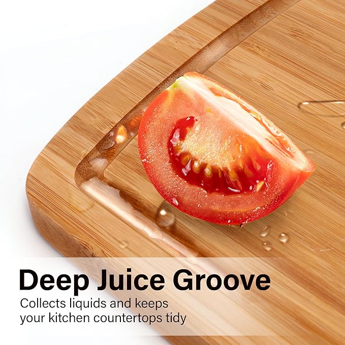 Bamboo Cutting Board Set of 2 - Double-Sided Cutting Board with Juice Groove for Kitchen, Bamboo Serving Board Chopping Board for Meat, Vegetables and Cheese