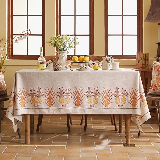 patdrea Designer Orange Tablecloth for Rectangle Tables,Pineapple Tree Pattern Linen Tablecloth,Tropical Style Fruit Table Cover Cloth Decor for Kitchen Dining Christmas,55"*87"