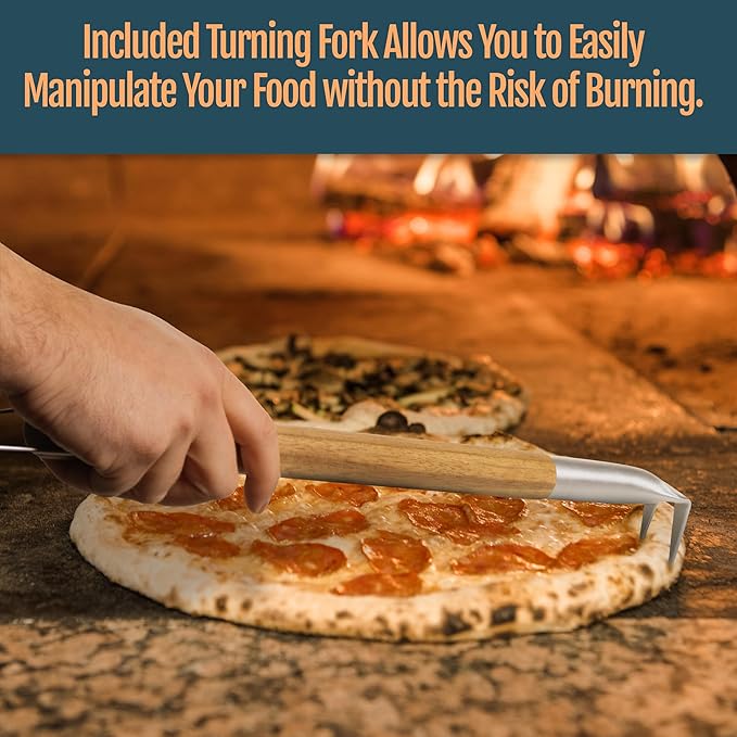 Acacia Wood Pizza Peel & Spinner Fork Set – Folding Handle Paddle, Pizza Oven Accessories for Homemade Pizza Making