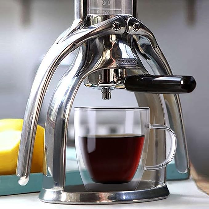 CNGLASS Double Wall Glass Coffee Mugs 12 oz,Insulated Glass Coffee Cups with Handle,Clear Espresso Mugs for Cappuccino,Latte,Tea Bags,Hot and Cold Beverages,Set of 2