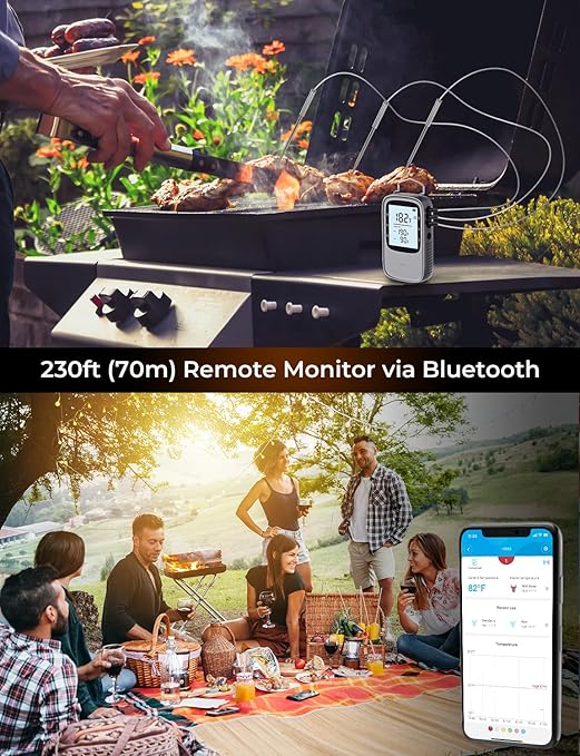 Govee Bluetooth Meat Thermometer, Digital Wireless Meat Thermometer for Smoker Oven, Smart Grill Thermometer with Dual Probes, 230ft Remote Monitor Cooking Thermometer for BBQ Kitchen Rotisserie