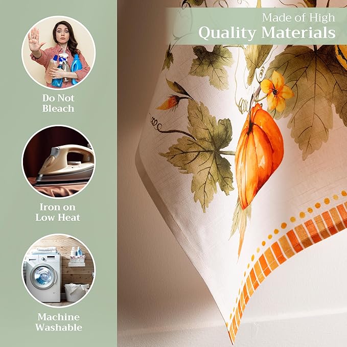 Maison d' Hermine Kitchen Towels Set of 3 100% Cotton 20" x 27.5" Reusable Cloth Tea Dish Towels Absorbent with Hanging Loop for Thanksgiving Christmas Decorations (Pumpkin Garden - Cloudy Cream)