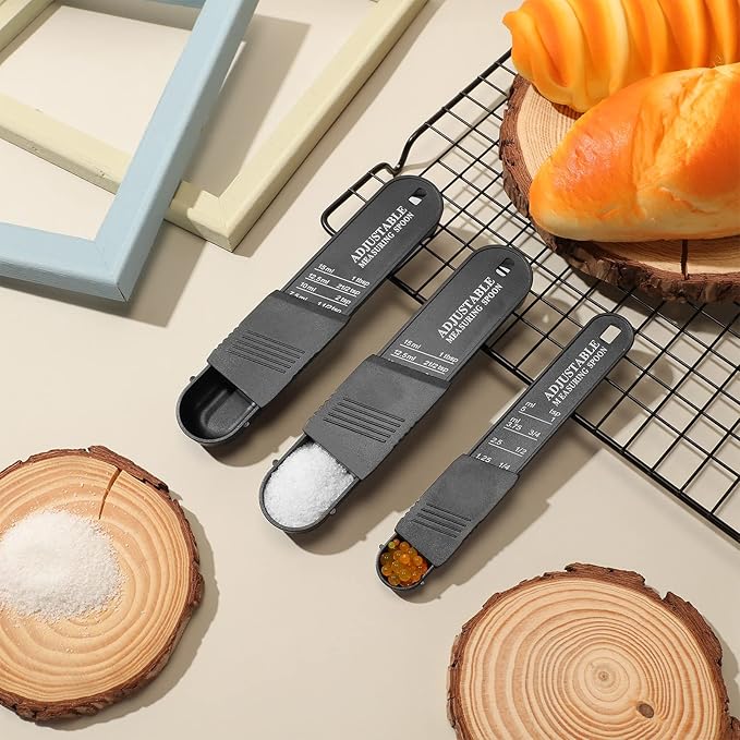 6 Pcs Adjustable Measuring Spoon Plastic Tablespoon and Teaspoon Set Baking Cooking Spoon Set for Chef Measuring Metering Kitchen Dry Liquid Ingredients Powder, 2 Sizes(Black)