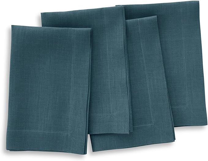 Solino Home Linen Napkins Set of 4-100% Pure Linen Peacock Blue Dinner Napkins Cloth 20 x 20 Inch - Fete, Handcrafted and Machine Washable