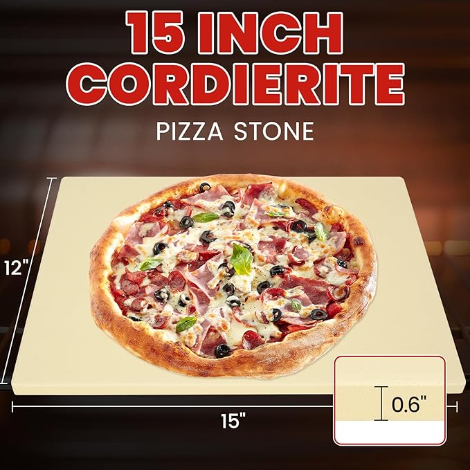 GOOD GAIN Pizza Stone for Oven Grill - Cordierite Baking Stone for Bread, Pies | 15'' x 12'' Rectangular Oven Stones for Cooking | Indoor,Outdoor | Durable, Heat Shock Resistant (Beige)