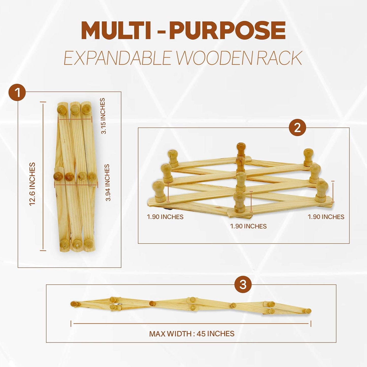 Set of 4 RAM-PRO Accordion Style Wood Expandable Wall Rack for Hat, Cap, Belt, Umbrella Coffee Mug Jewelry Hanging Wooden Pegs