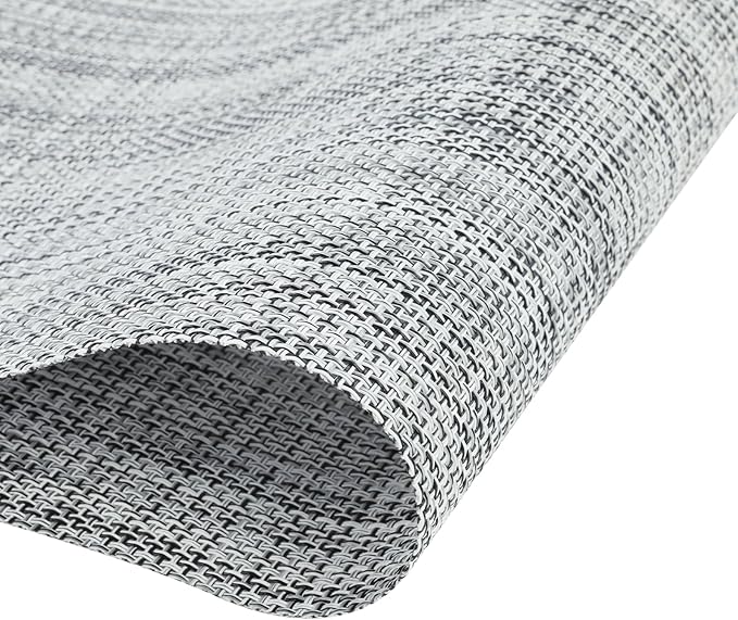 SHACOS Woven Vinyl Placemats Set of 6 Wipe Clean Table Placemats Heat Resistant Wipeable Non Slip Table Mats Indoor Outdoor, Gray White