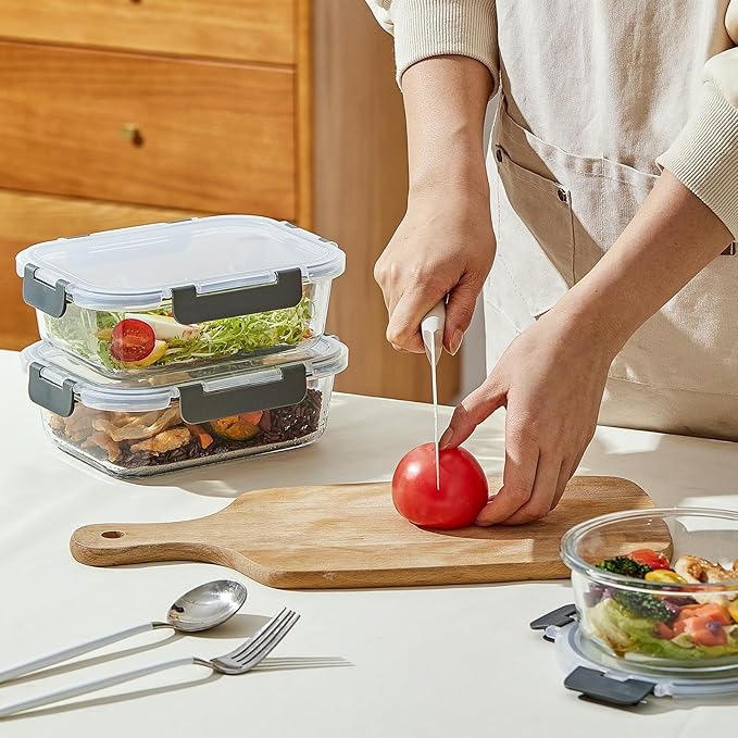 24 Pieces Glass Meal Prep Containers, Glass Food Storage Containers with Lids, Reusable Airtight Leakproof Lunch Bento Boxes Freezer, Microwave Oven and Dishwasher, Gray