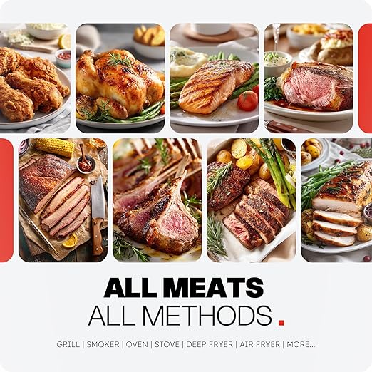 Smart Wireless Meat Thermometer with Ultra-Thin Probe, 6 Sensors Accuracy Digital Food Thermometer 0.5S Instant Read, IP67 Waterproof for BBQ, Grill, Smoker, Oven, Air Fryer,Red