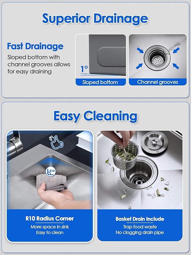 ROVOGO 15"x17"x8" Kitchen Bar Sink, 304 Stainless Steel, Drop-In Single Bowl with Anti-Scratch Honeycomb Surface, 1 Faucet Hole Top Mount Small Wet Bar Sink, Brushed Finish