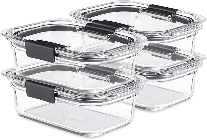 Rubbermaid Brilliance Glass Food Storage Containers, 3.2 Cup, Set of 4, BPA-Free, Leak-Proof, Clear