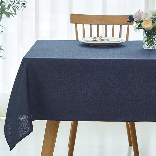 maxmill Rectangle Linen Texture Tablecloth Stain Proof Waterproof Wrinkle Free Washable Dining Table Cloth Wipeable Fabric Table Cover for Dining Room Farmhouse Tablecloths, 60 x 120 Inch, Navy Blue