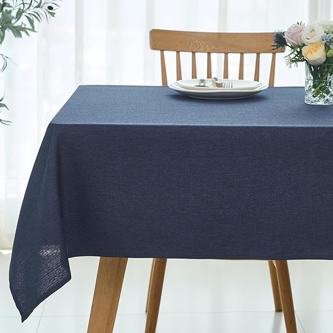 maxmill Square Tablecloth Linen Texture Stain Resistant Waterproof Wrinkle Resistant Washable Soft Table Cloth, Decorative Fabric Table Cover for Dining Room Dinner Party, 52 x 52 Inch, Navy Blue