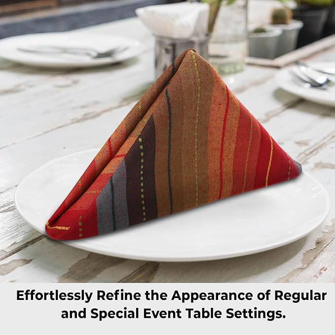 Urban Villa Cloth Napkins Cuisine Stripes 100% Cotton Absorbent Dinner Napkins Set of 12 20x20 Inches Red Multi Color Soft Durable Washable and Reusable Ideal for Everyday Use Wedding Parties Napkins