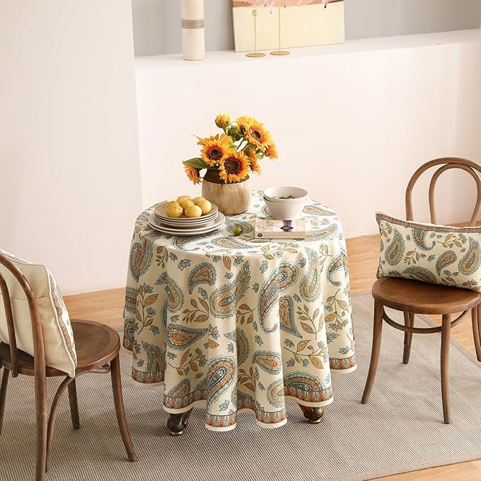 patdrea Designer French Vintage Table Cloth,Italian Floral Tablecloth for Round Tables,Country Summer Linen Tablecloth,Wrinkle Free Table Cover for Kitchen Dining,Christmas,Diameter 67"