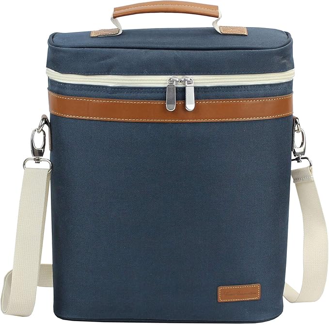 ZORMY 3 Bottle Insulated Wine Tote Cooler Bag, Portable Carrier with Corkscrew Opener and Shoulder Strap for Beach Travel Picnic, Unique Gift for Wine Lovers Navy Blue