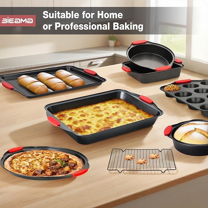 13-Piece Baking Pans Sets, Nonstick Bakeware Sets, BPA-Free Carbon Steel Stackable, Cookie Sheet, Cake, Loaf, Pizza & Muffin Pan, Grey
