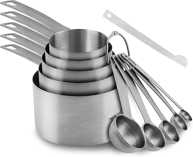 Stainless Steel Measuring Cups and Spoons Set of 11, 18/8 Metal Set with 1/8 Cup