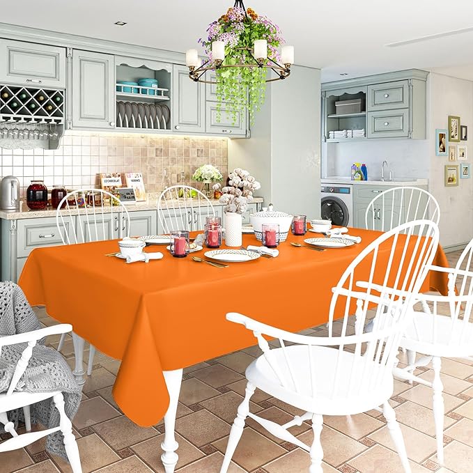 homing Rectangle Vinyl Tablecloth, Waterproof Spillproof Plastic Flannel Backed Table Cloth, Wipe Clean Table Cover for Dining, Buffet Parties and Camping (Orange, 60" x 120")