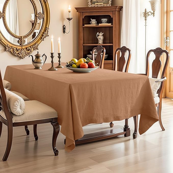 Linen World Linen Tablecloth, 100% French Linen Beige Tablecloth 108" x 60" Inch, Washable Rectangular Tablecloth for Dining, Outdoor, Weddings and Restaurants, Decorative Valentine Easter