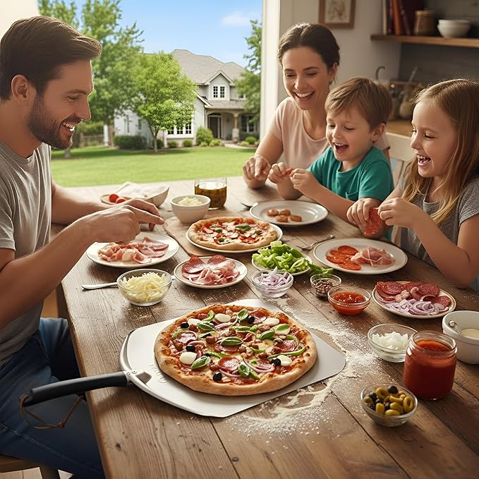 Q Pizza Aluminium Pizza Peel 14 inch, Extra Large Metal Pizza Turning Paddle, Non-stick Pizza Spatula for ooni Grill Oven Baking Bread Pastry Dough Pie Cake, PT205