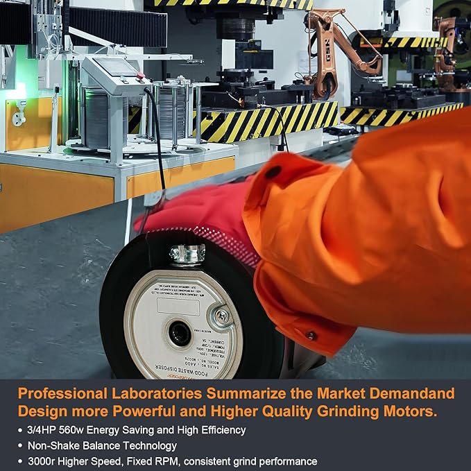 Garbage Disposal 3/4 HP for Kitchen sink Quiet with Power Cord, Easy install, Food Waste Disposer Stainless Steel Grind 0.75 Horsepower (A600)